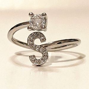 S initial ring adjustable clear stone 7 NWOT